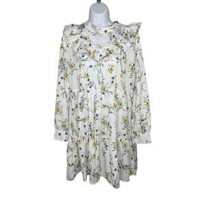 Nwt nasty gal yellow floral high neck mini dress M ruffled cottage core